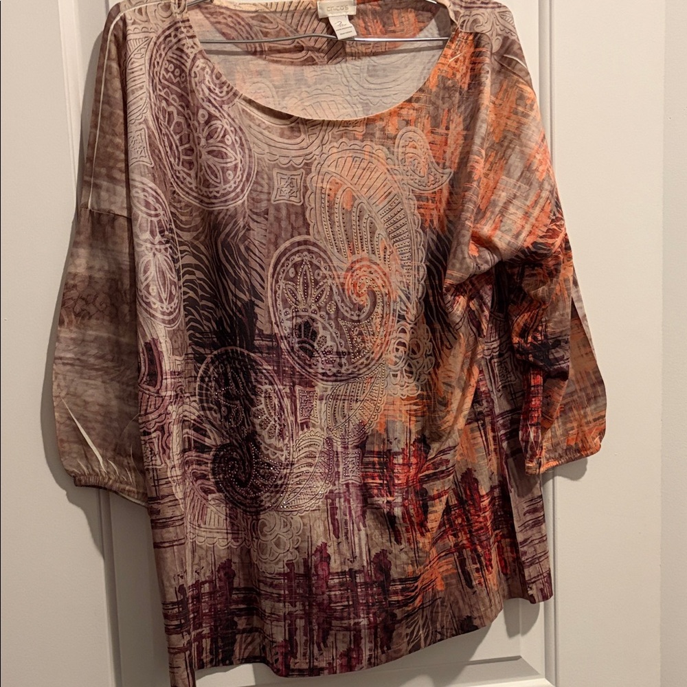 y2k chicos size 2 Elegant Multicolor Paisley Women's Top rhinestones
